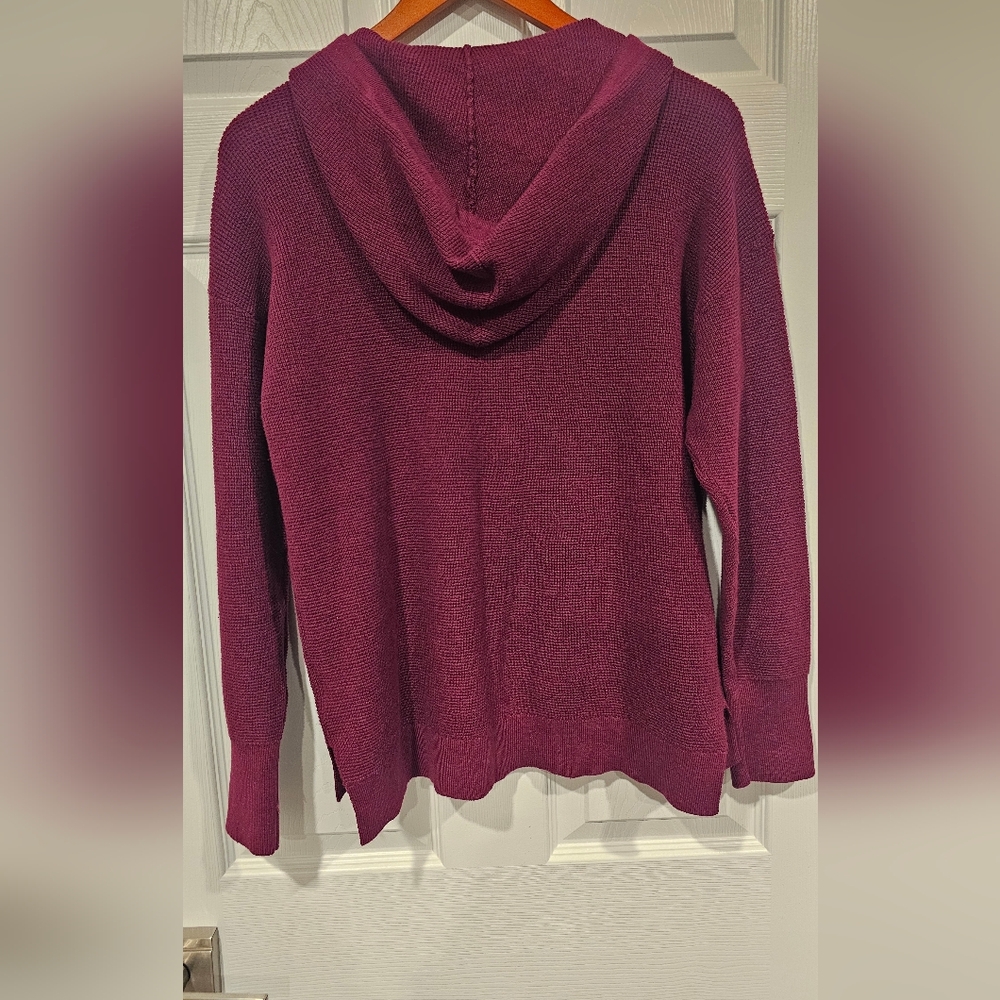 NWT Michael Kors Women's Maroon Knit Hoodie With Half Zipper And Strings--Size S - Picture 4 of 10
